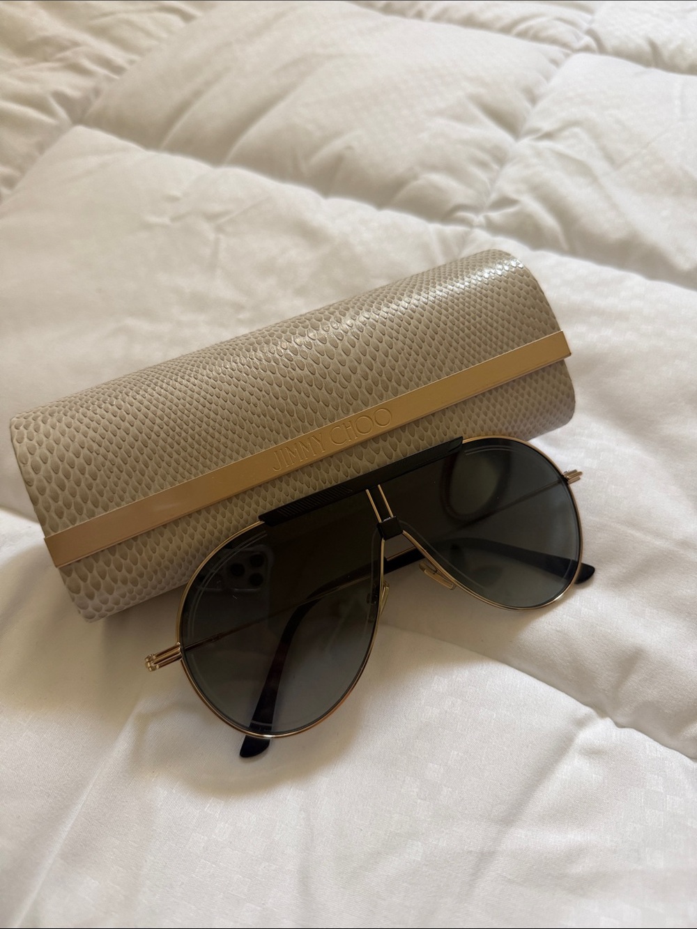 Jimmy Choo Aviator Sunglasses in Black and Gold Tone
